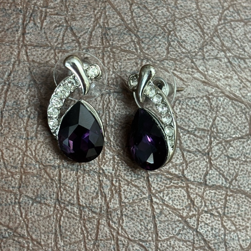 Elegant Silver and Purple Teardrop Earrings